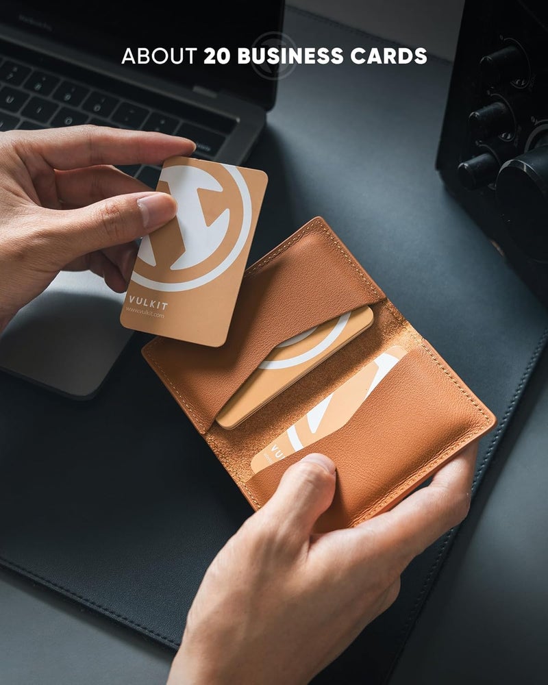 VULKIT Leather Business Card Holder 2 Sided Slim Business Name Card Organizer for Men or Women(Nappa Brown) - Image 4